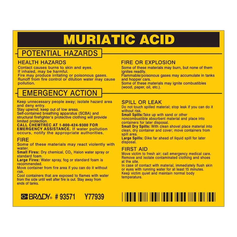 Brady MURIATIC ACID Labels