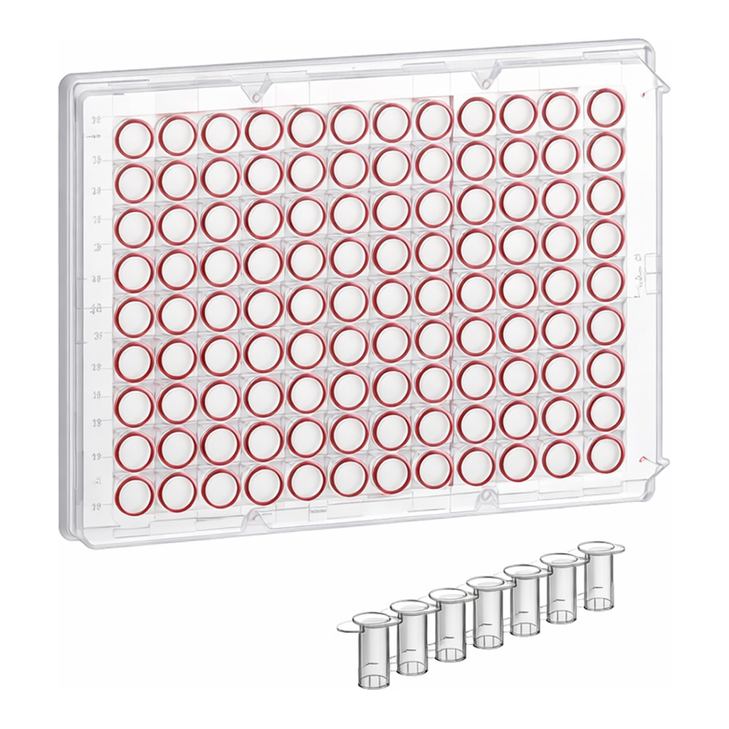 Greiner Bio One SINGLE-BREAK STRIP PLATE, 12XC8 WELL, PS,C-BOTTOM, CLEAR, MICROLON, MED. BINDING, RED COLOUR CODING ON WELL RIM, 10 PCS./BAG