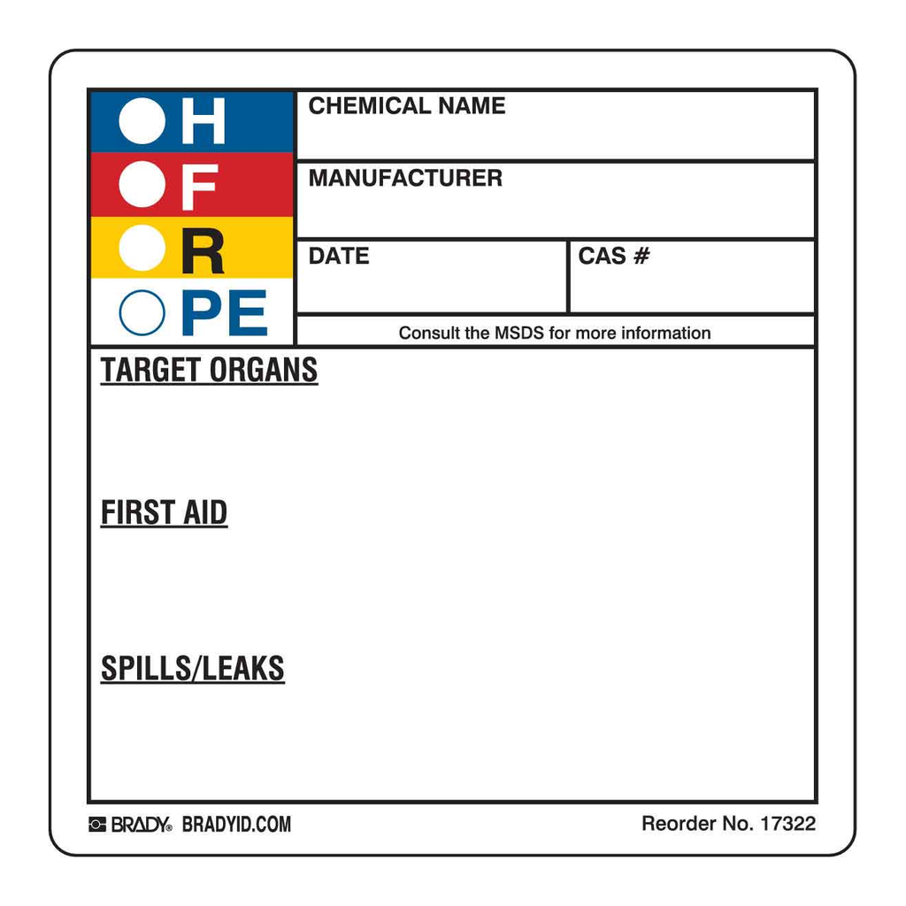 Brady Chemical and Manufacturer HMIG Labels