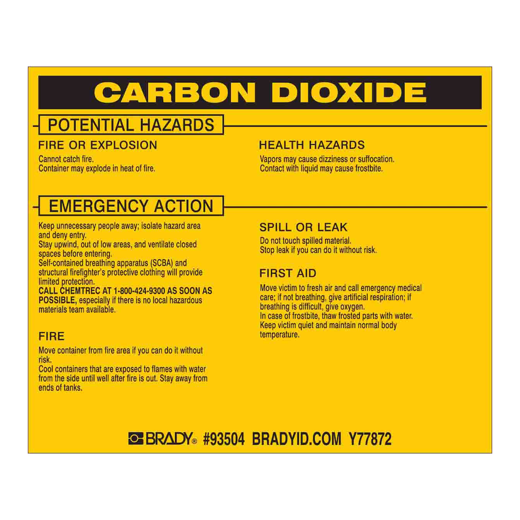 Brady CARBON DIOXIDE Labels