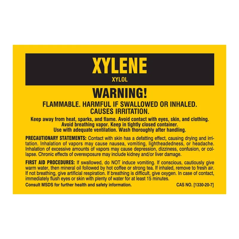 Brady Xylene Warning Labels