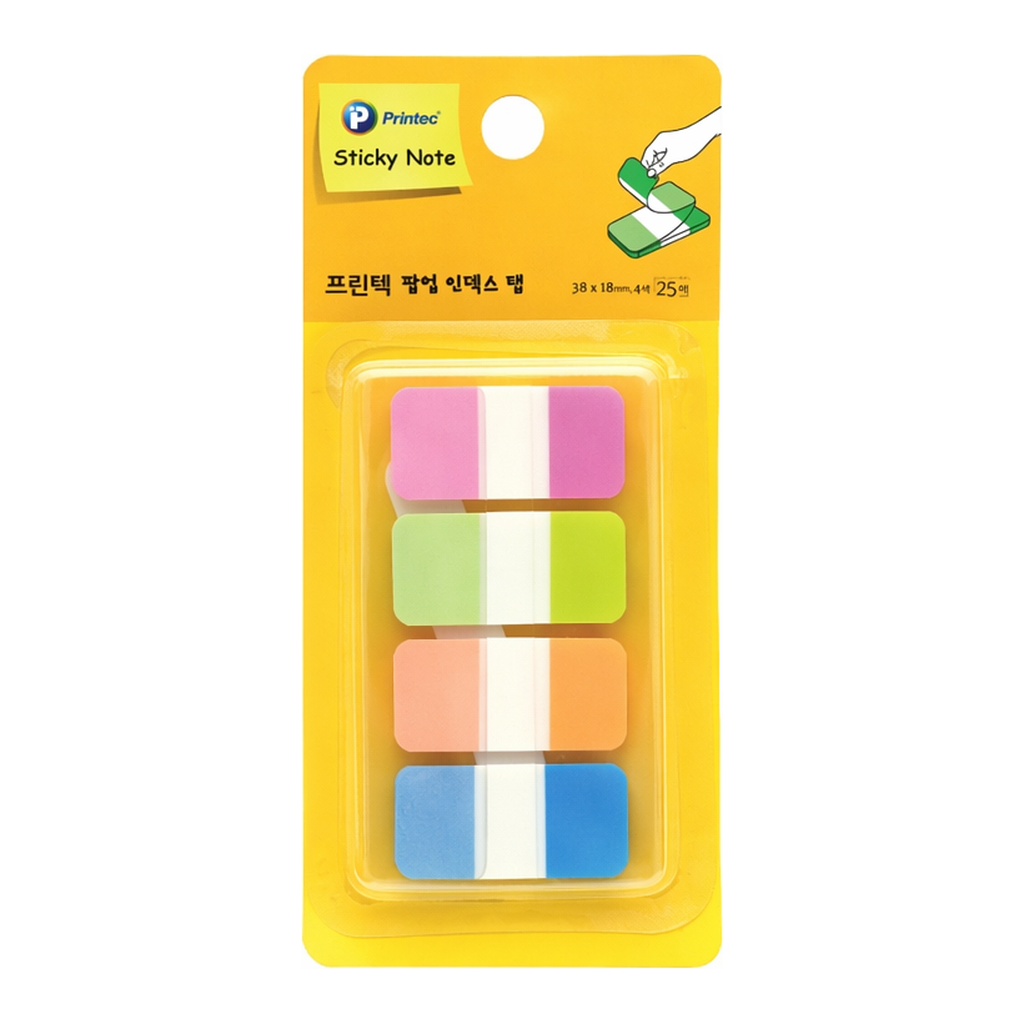 OFFICENEX 프린텍 스티키노트 인덱스탭 형광 4색 38*18 25매 IT3818-4N
