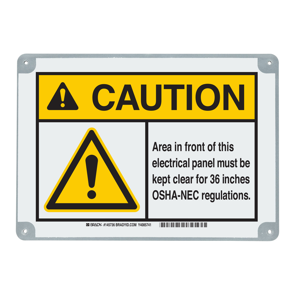 Brady ToughWash CAUTION Area In Front Of Electrical Panel Must Be Kept Clear For 36 Inches OSHA-NEC Sign