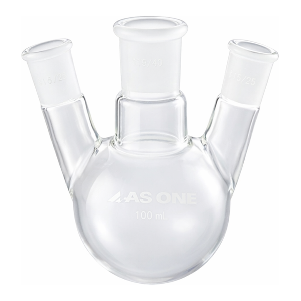 AS ONE 3 Neck Flask 100 Side Tube Ground Glass Joint 15/25