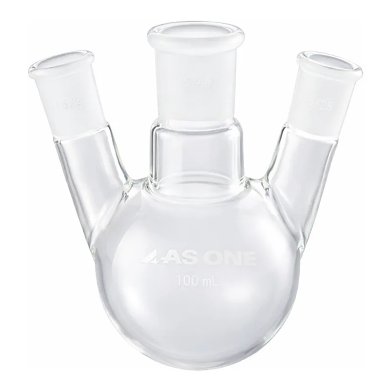 AS ONE 3 Neck Flask 100 Side Tube Ground Glass Joint 15/25