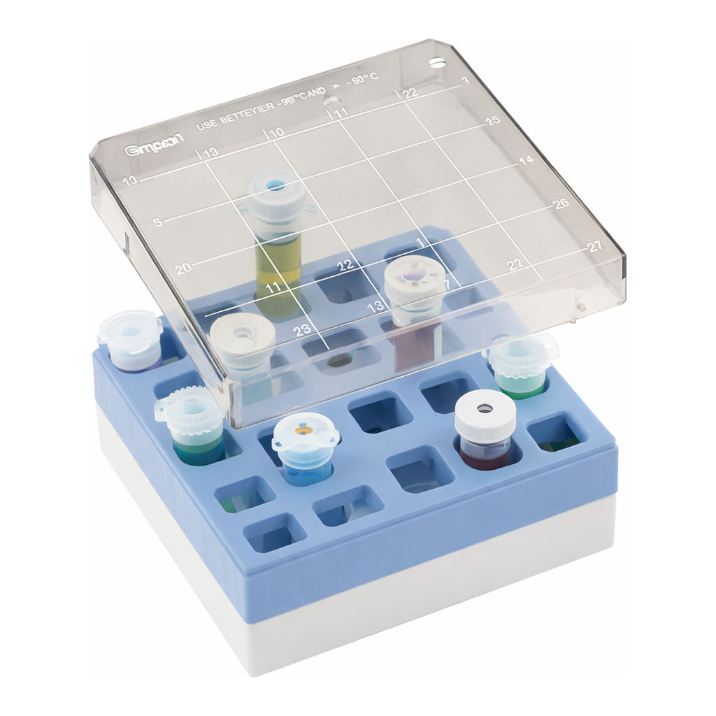 Daihan Science Simport 25-hole 5㎖ Tube Storage Box, PS & HIPS, Stackable<br>Lid with 1-25 Nume
