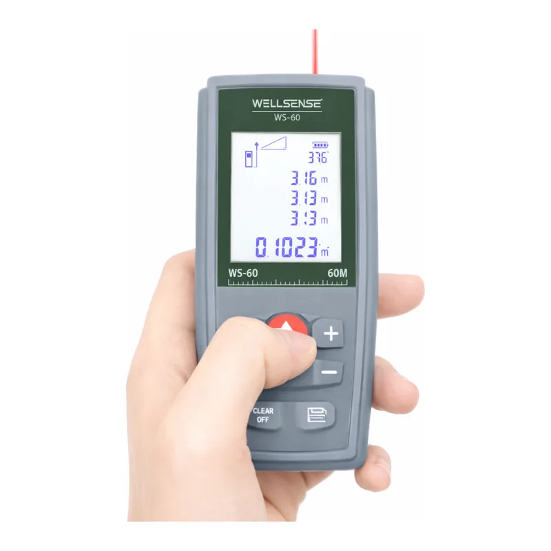 WELLSENSE 웰센스 레이저 줄자 60m WS-60 레이져 자 거리측정기 면적 부피 평수 삼각 측정