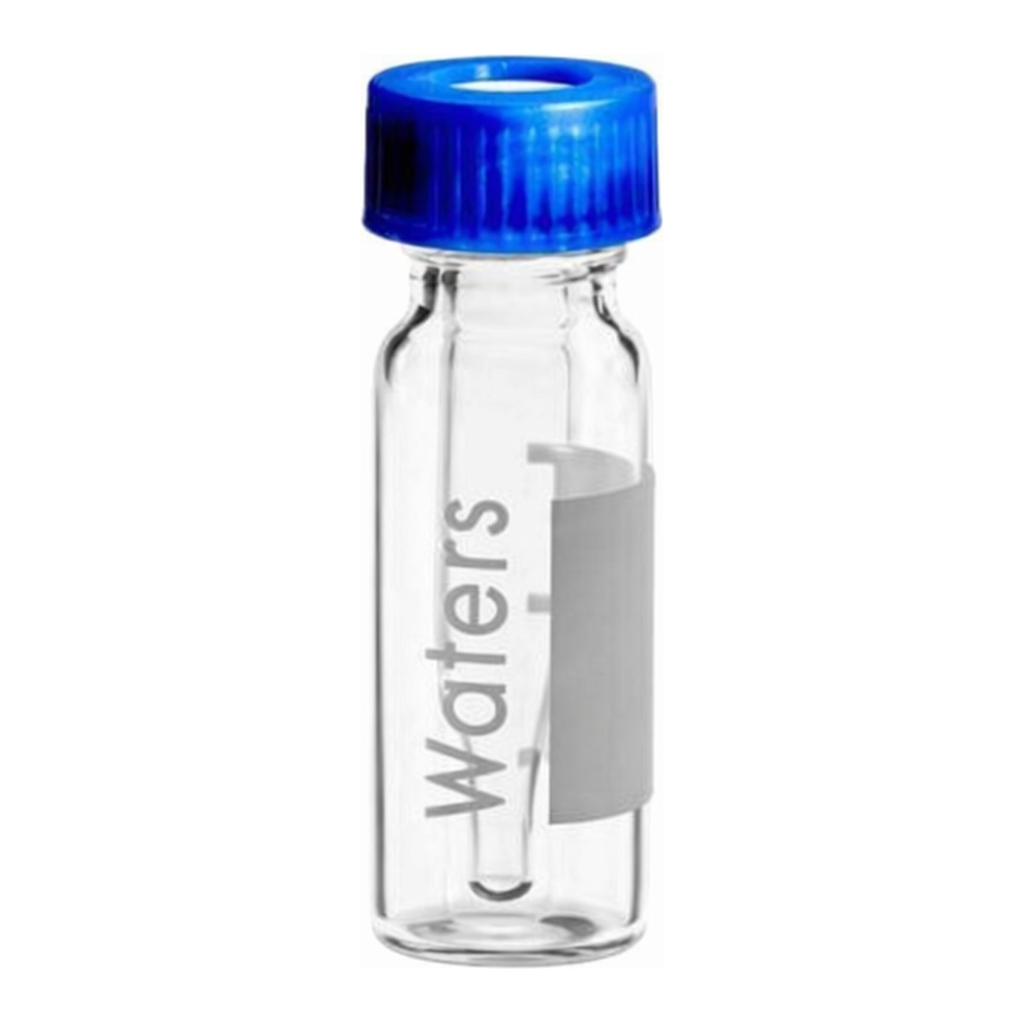 Waters Clear Glass 12 x 32 mm Snap Neck Qsert Vial, with Cap and Preslit PTFE/Silicone Septum, 300 µL Volume, 100/pk