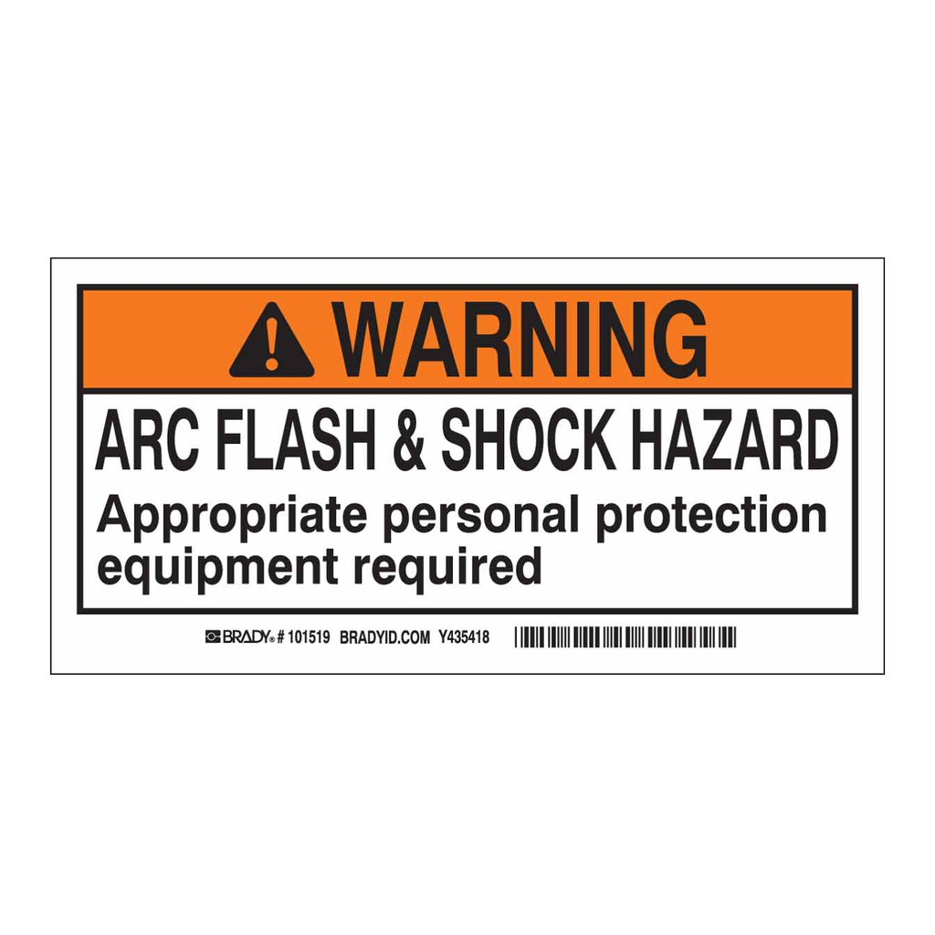 Brady WARNING Arc Flash & Shock Hazard Appropriate Personal Protection Equipment Required Labels