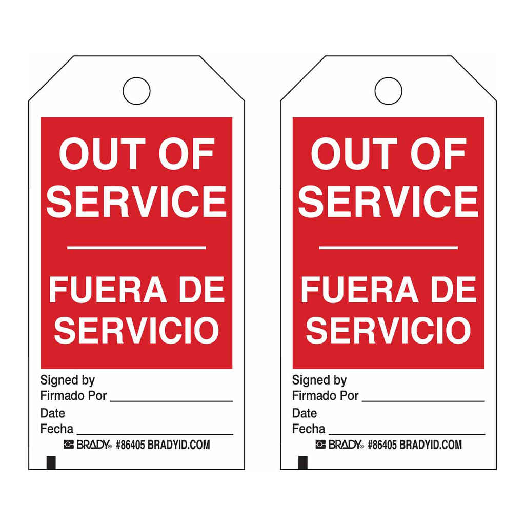 Brady Bilingual Accident Prevention Tags - OUT OF SERVICE