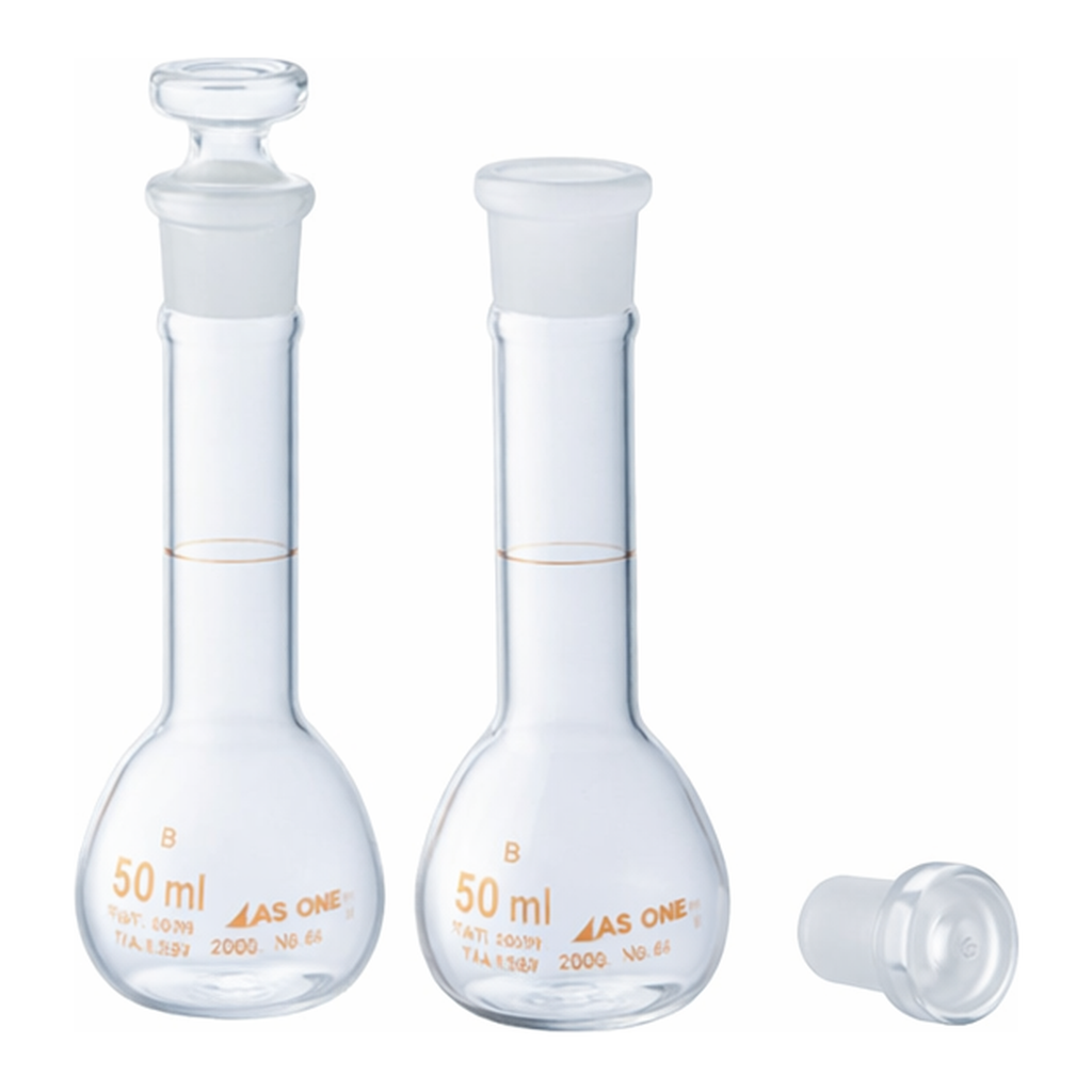 AS ONE Short Volumetric Flask White 50mL with Test Results Document