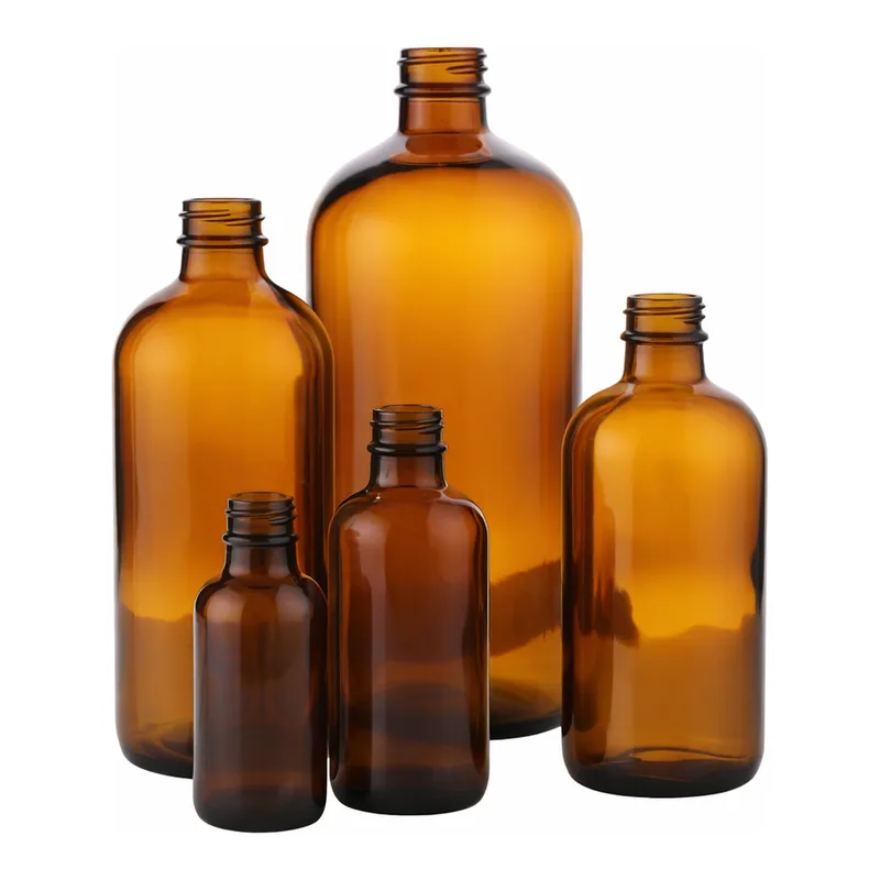 Amber Boston Round Glass Bottles