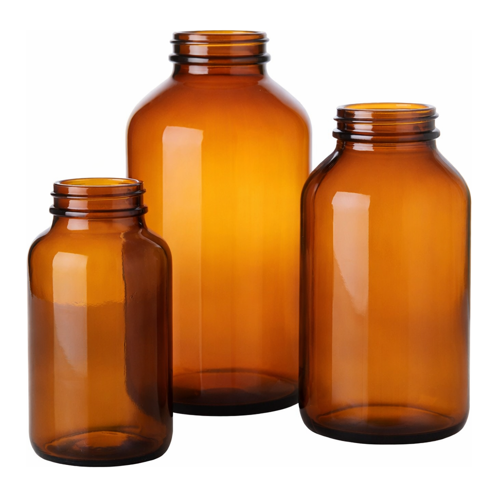 Amber Wide Mouth Packer Glass Bottles
