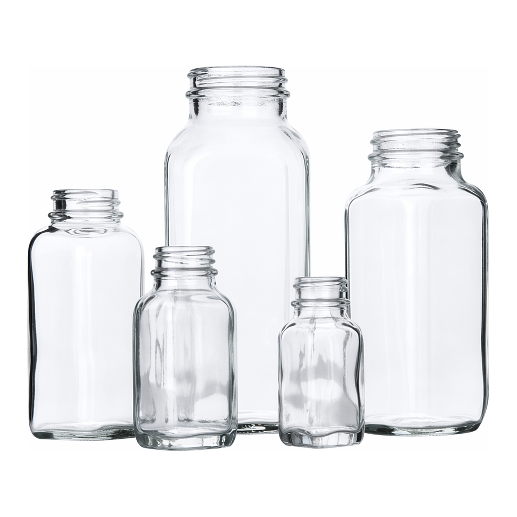 Clear French Square Glass Bottles without Caps