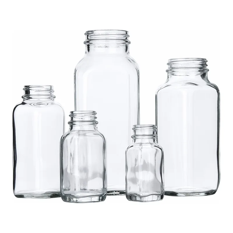 Clear French Square Glass Bottles without Caps