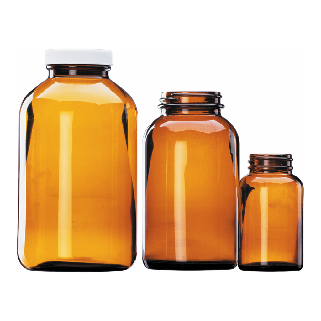 Custom Cleaned Amber Wide Mouth Packer Bottles