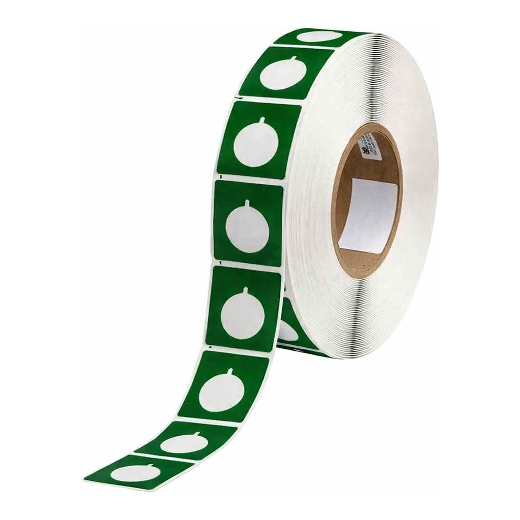 Brady Raised Panel Labels, Circular Hole with Notch Push Button, for 3" Core Printers