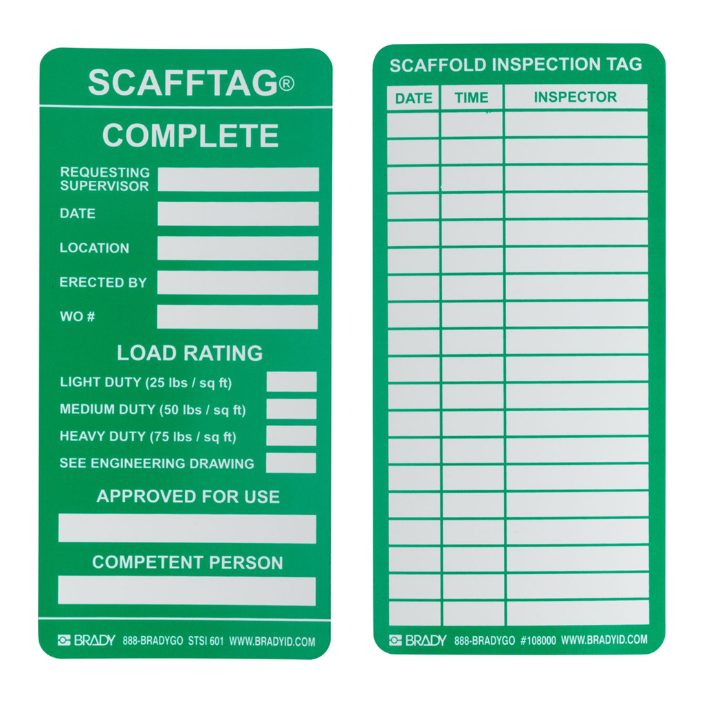 Brady SCAFFTAG Scaffold Inspection Tag Inserts