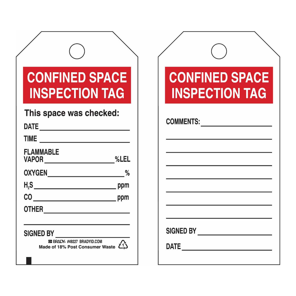 Brady Confined Space Tags - This space was checked: