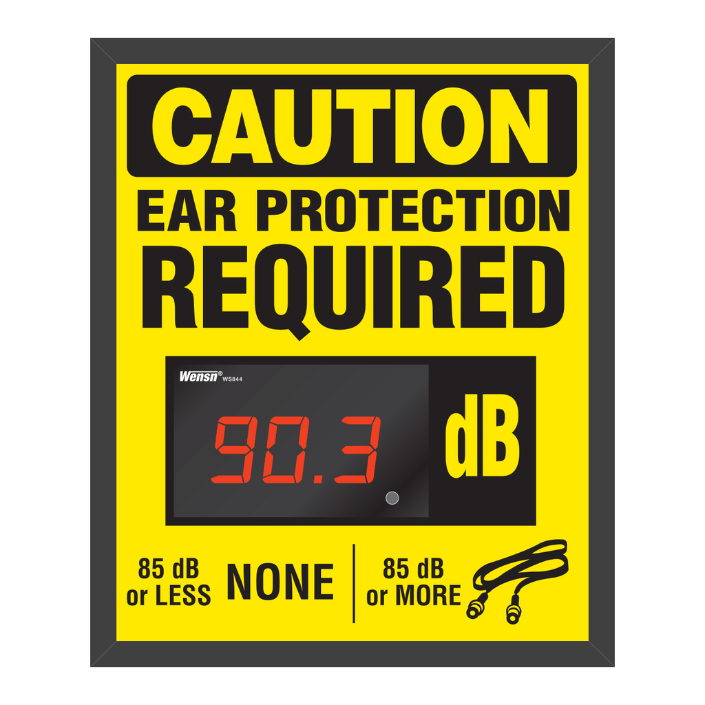 Brady Decibel Status Sign - CAUTION EAR PROTECTION REQUIRED 85 DB OR LESS NONE 85 DB OR MORE, Ear Plug Picto
