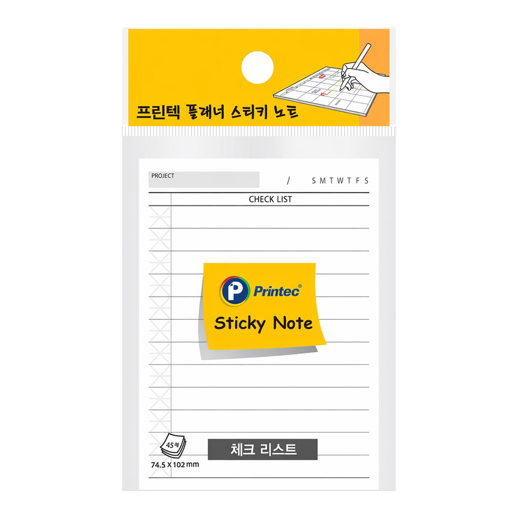 OFFICENEX 프린텍 플래너 스티키노트 체크리스트 74.5x102mm 45매 PL74C