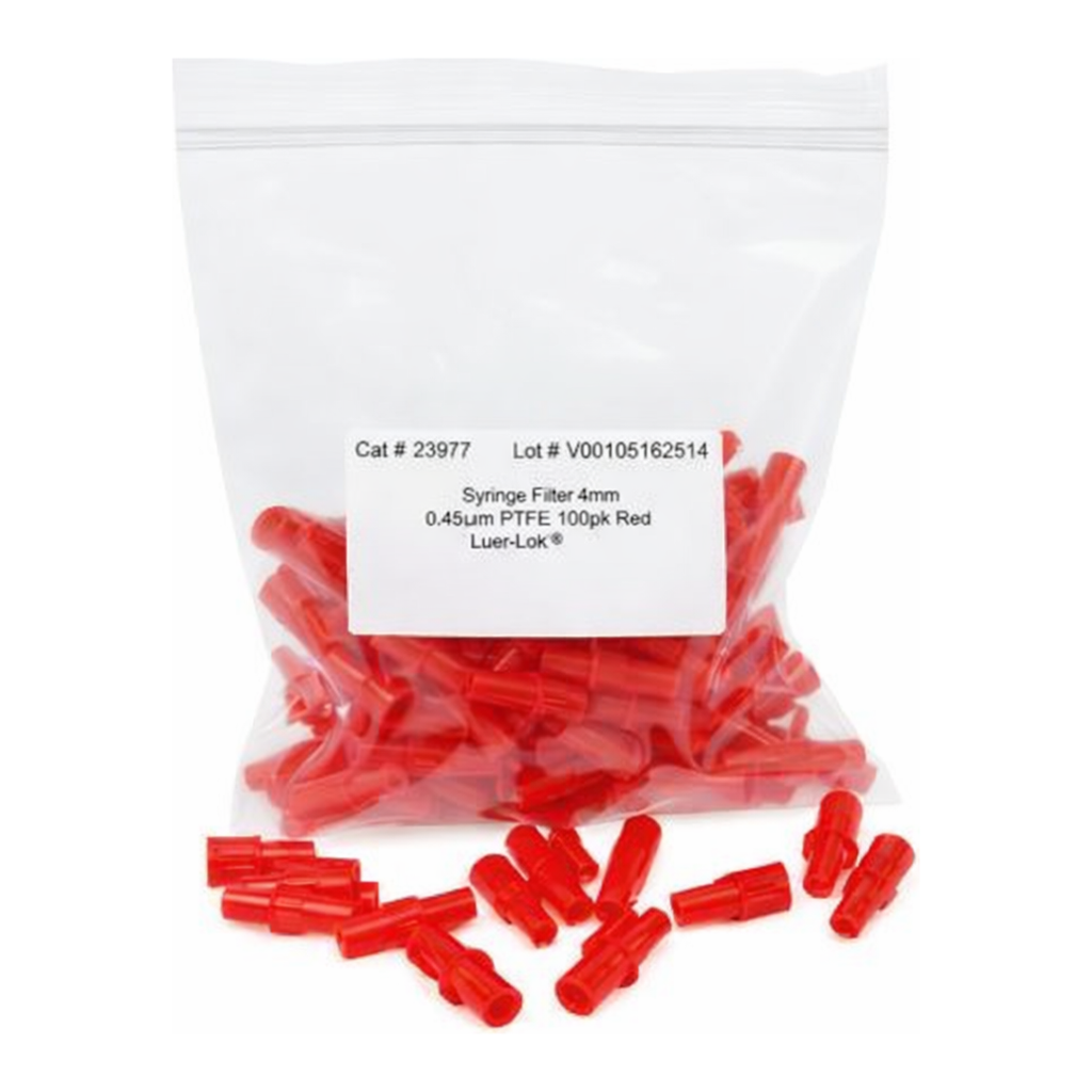 Restek Syringe Filter, 4mm, 0.45um PVDF Red Luer Lock 100-pk