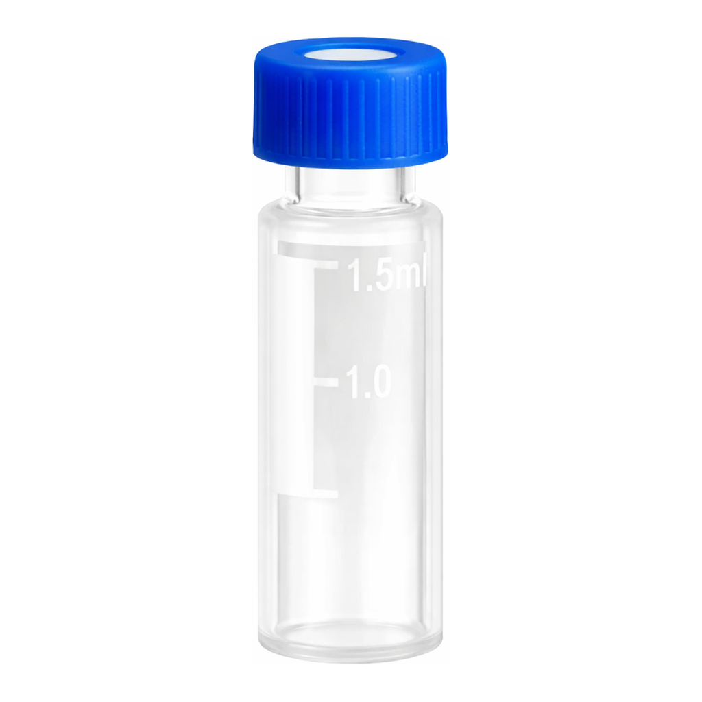 Waters Polypropylene 12 x 32 mm Screw Neck Vial, with Cap and Preslit PTFE/Silicone Septum, 300 µL Volume, 100/pk