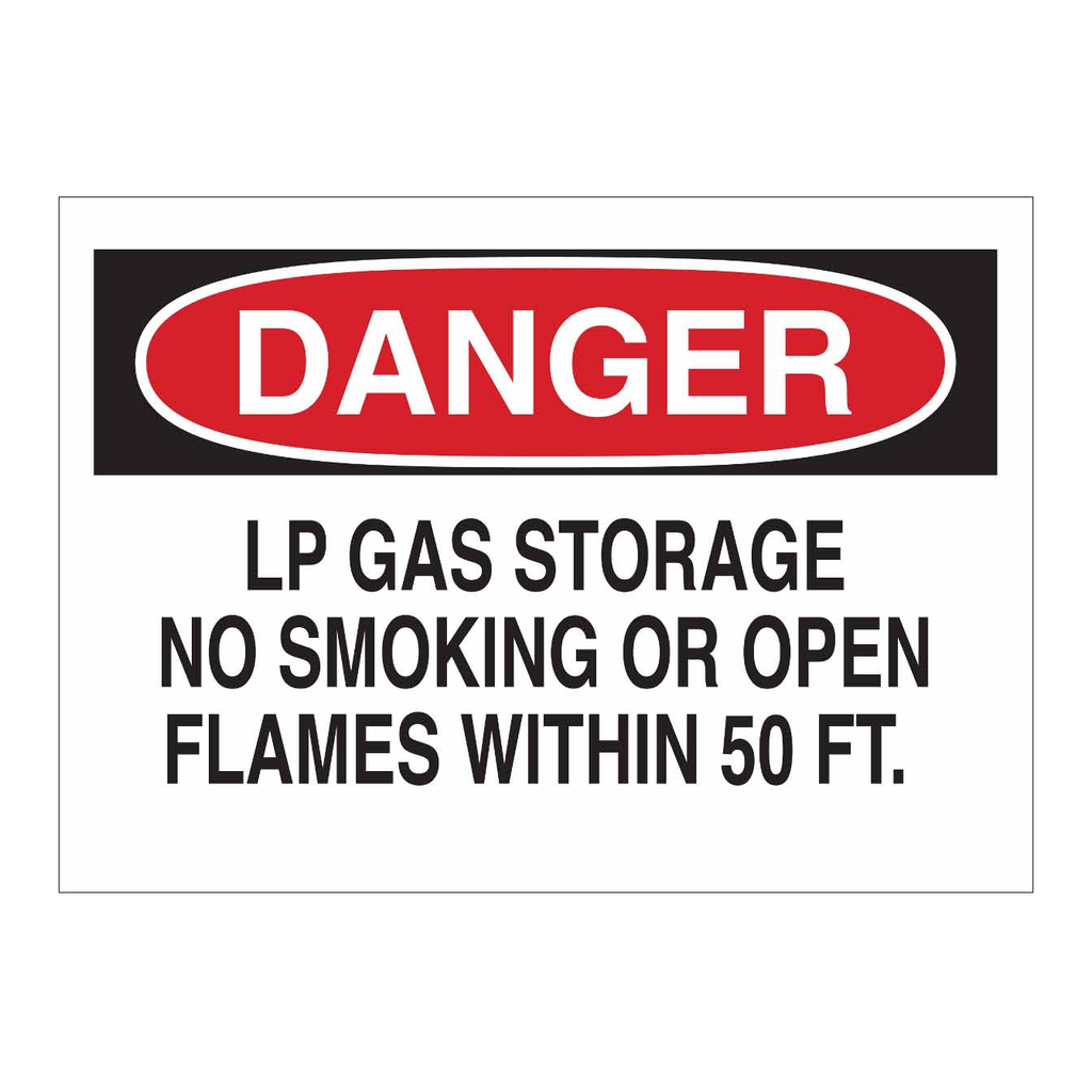 Brady DANGER LP Gas Storage No Smoking Or Open Flames Within 50 Ft. Sign