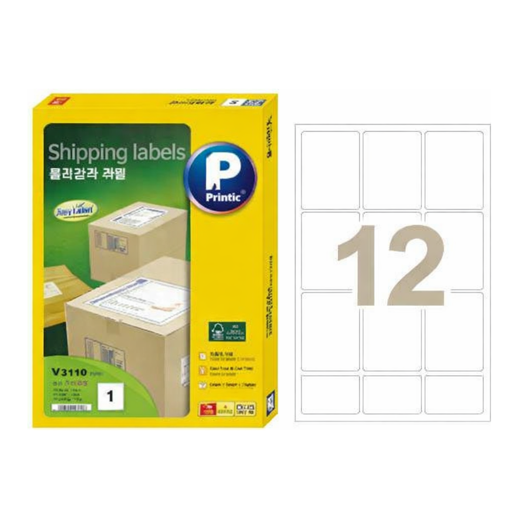 OFFICENEX 물류관리용라벨(V3310/12칸/20매/프린텍)친환경 인증 상품
