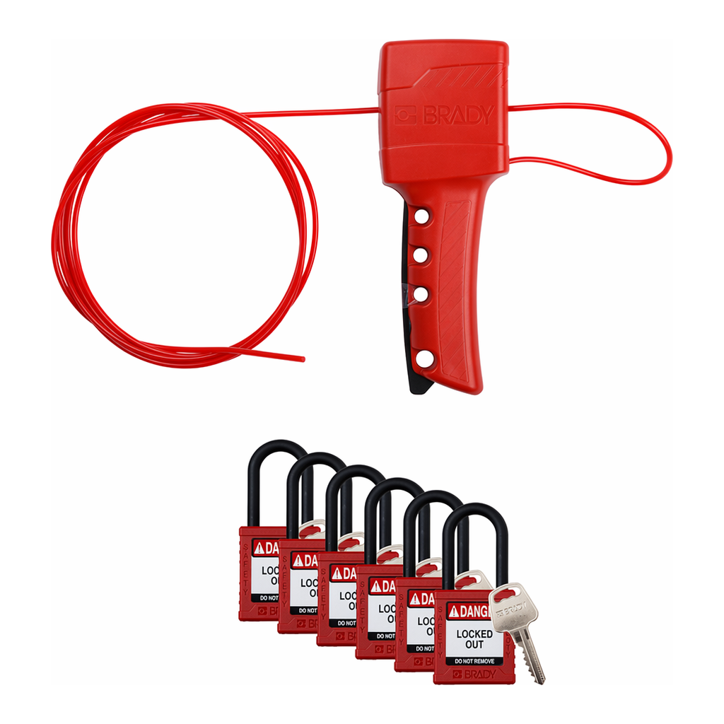 Brady All Purpose Cable Lockout with Nylon Safety Lockout Padlock 6 Pack