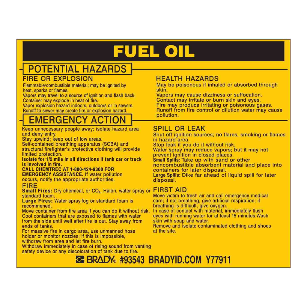 Brady FUEL OIL Labels