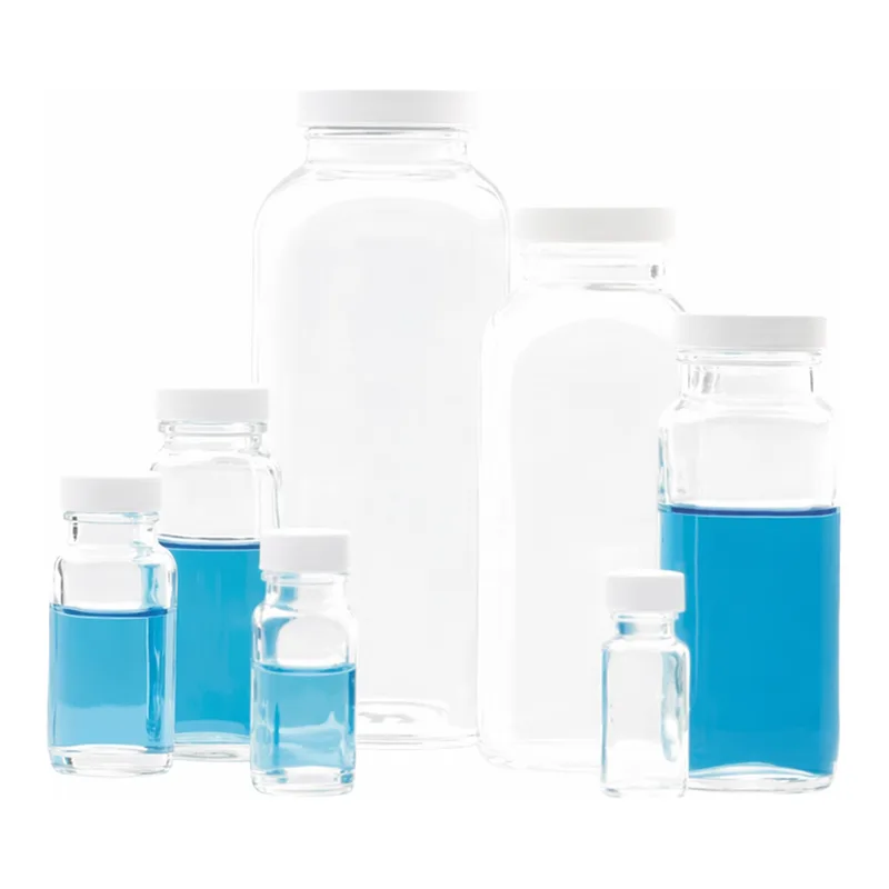 Thermo Fisher Scientific Clear French Square Bottles with White Polypropylene Pulp/Vinyl Cap