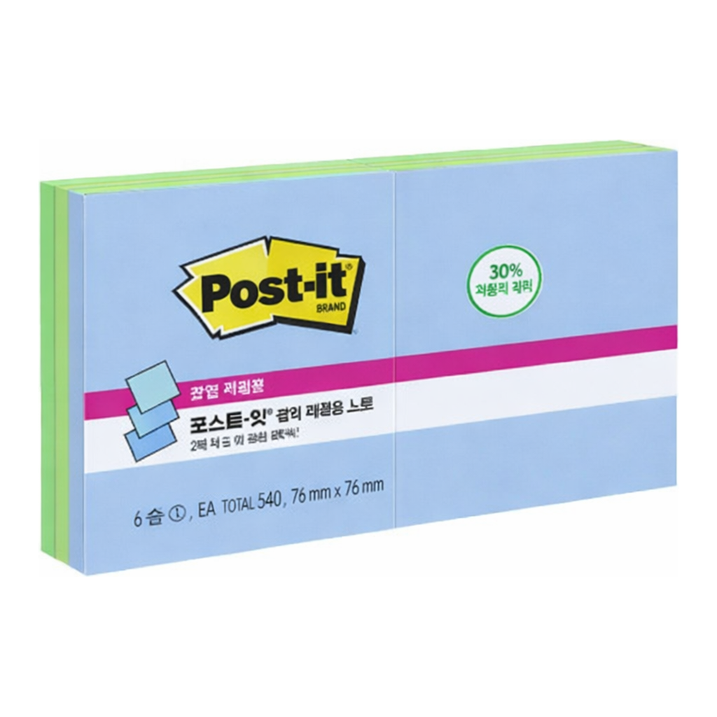 OFFICENEX 3M 포스트잇 강한점착용 그리너 팝업 리필 KR330-6 오아시스 76x76mm 총540장/6패드