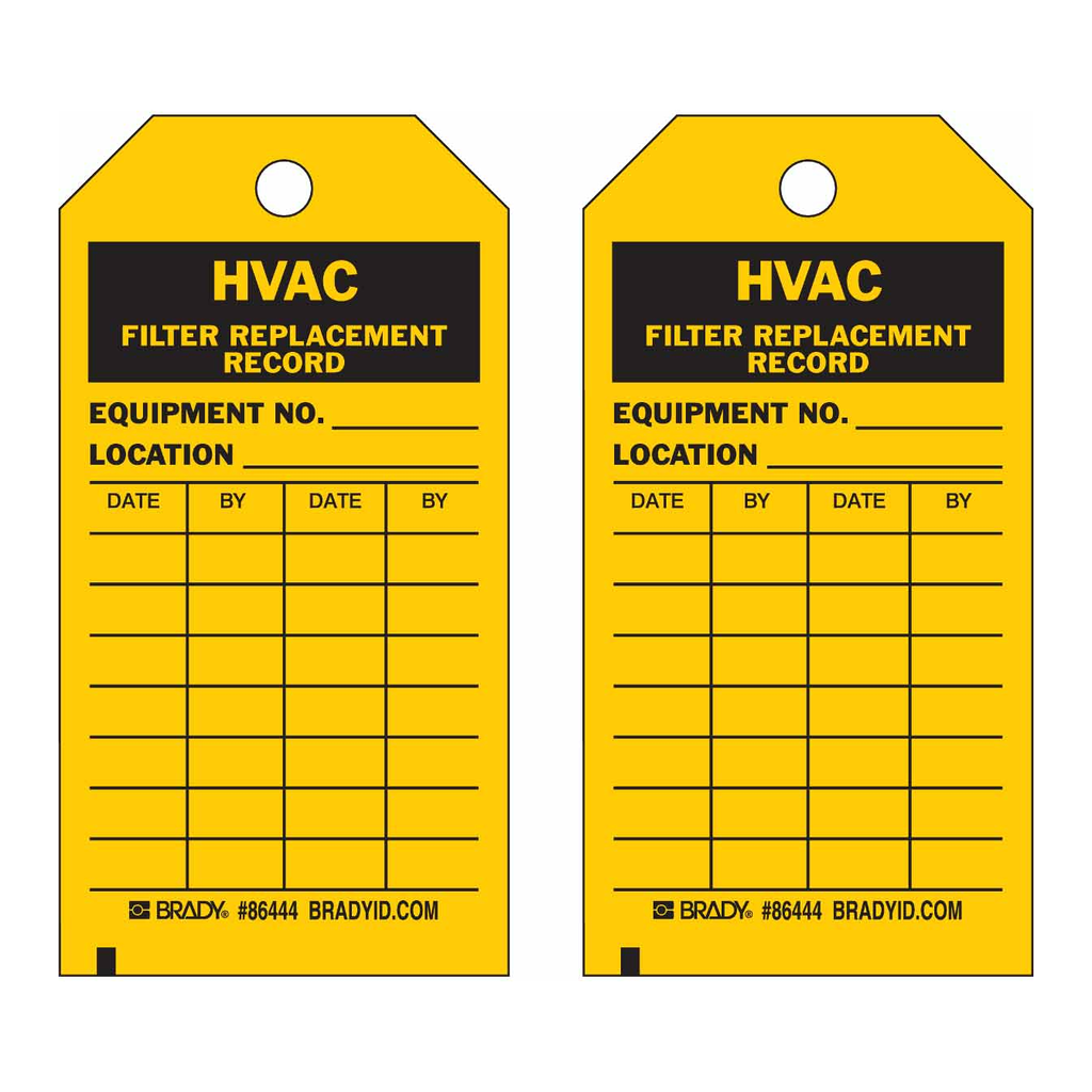 Brady HVAC Filter Replacement Record Inspection Tags