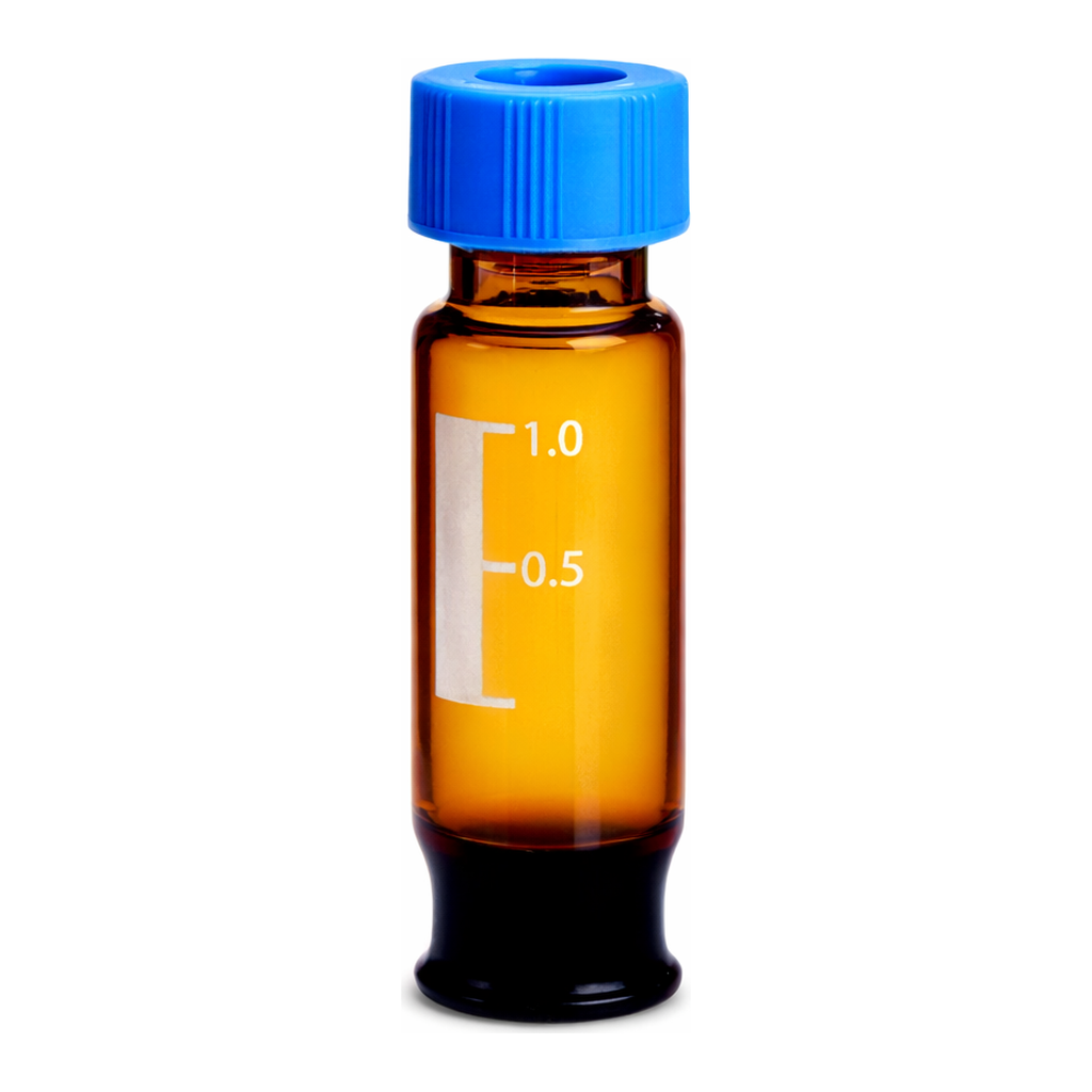 Waters LCMS Certified Amber Glass 12 x 32 mm Screw Neck Max Recovery Vial, with Cap and Preslit PTFE/Silicone Septum, 2 mL Volume, 100/pk