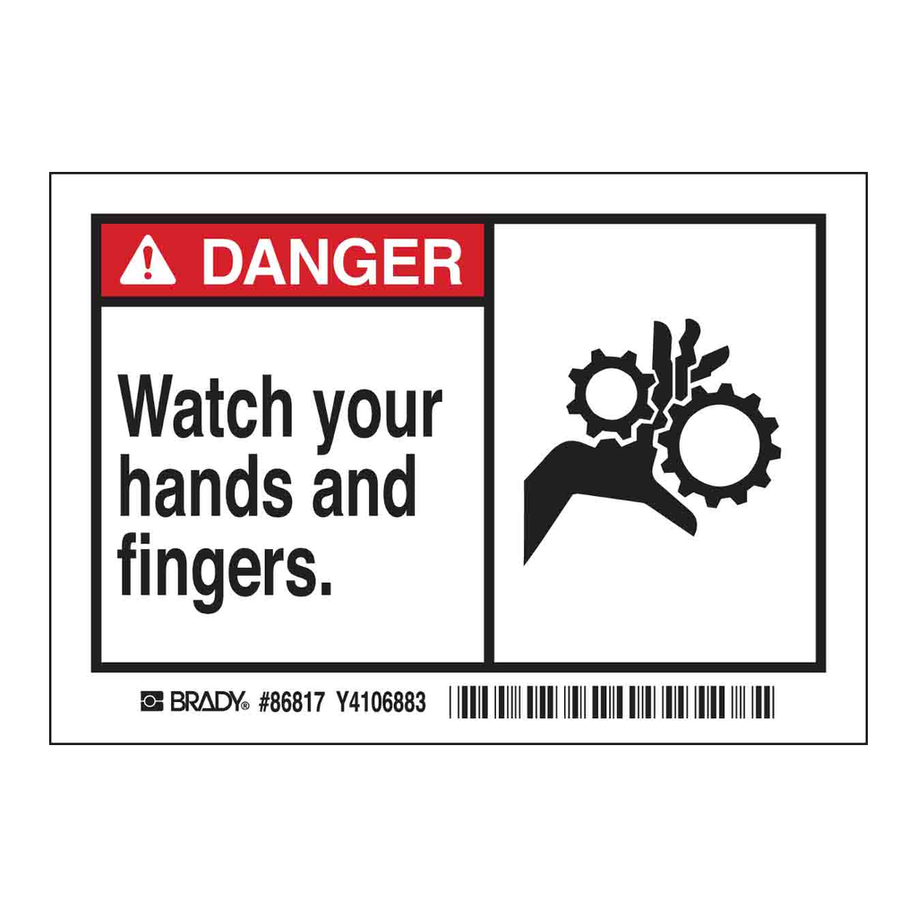 Brady DANGER Watch Your Hands And Fingers. Labels