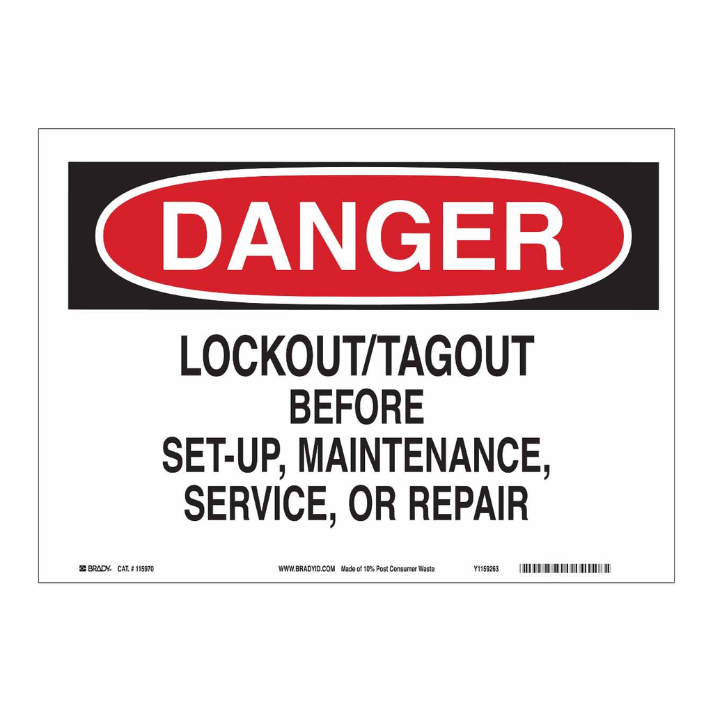 Brady DANGER Lockout Tagout Before Set-Up, Maintenance, Service Sign
