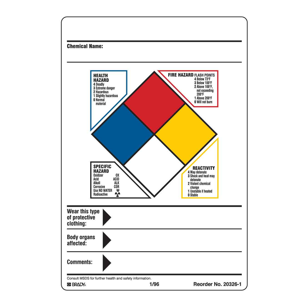 Brady NFPA Hazardous Chemical Sign