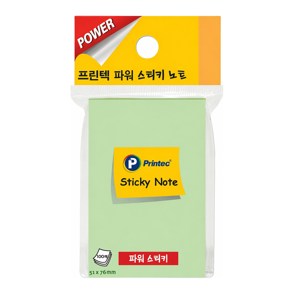 OFFICENEX 프린텍 S5176G 파워 스티키노트 연두 51x76mm 100매