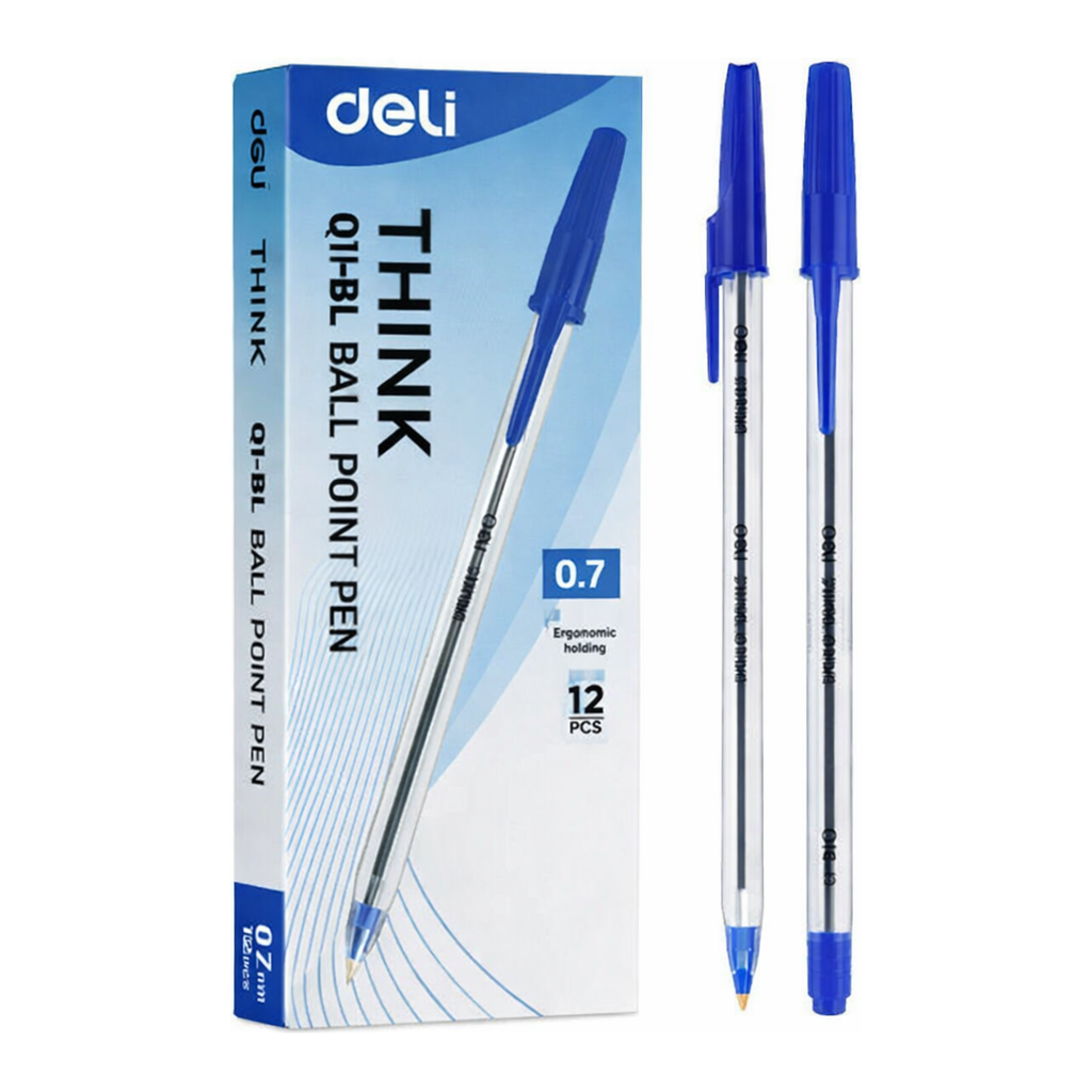 OFFICENEX DELI EQ1 Think 투명바디 볼펜 0.7mm (청)