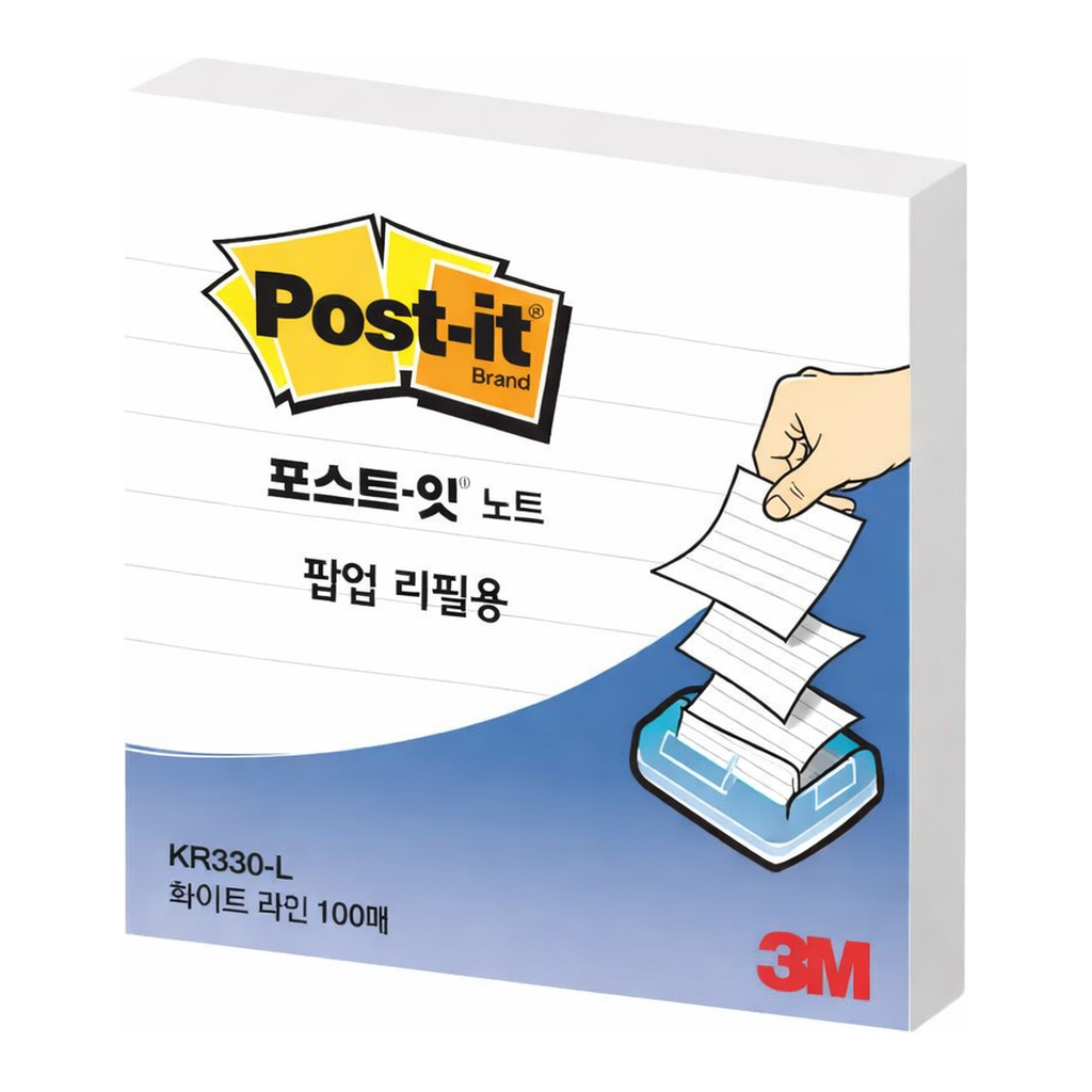 OFFICENEX 3M 포스트잇 팝업 리필 KR-330 화이트 라인 76x76mm 총100장/1패드