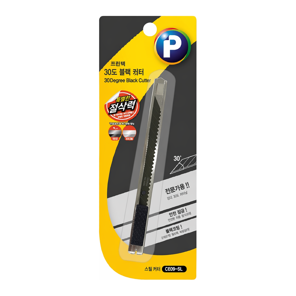 OFFICENEX 프린텍 30도 프리미엄 블랙 커터칼 CE09-SL 9mm 슬림