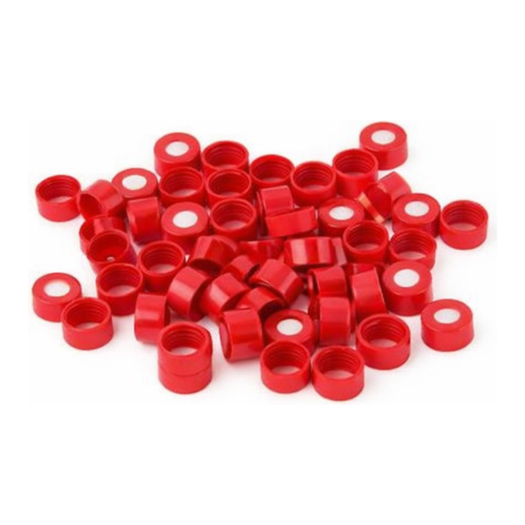 Restek Caps, Short Screw, 9mm, Red PTFE/Silicone w/Slit 1000-pk