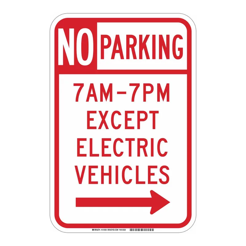 Brady No Parking 7Am-7Pm Except Electric Vehicles Sign