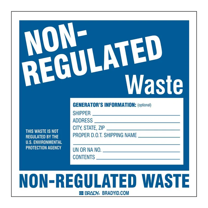 Brady NON-REGULATED WASTE GENERATOR INFORMATION Labels