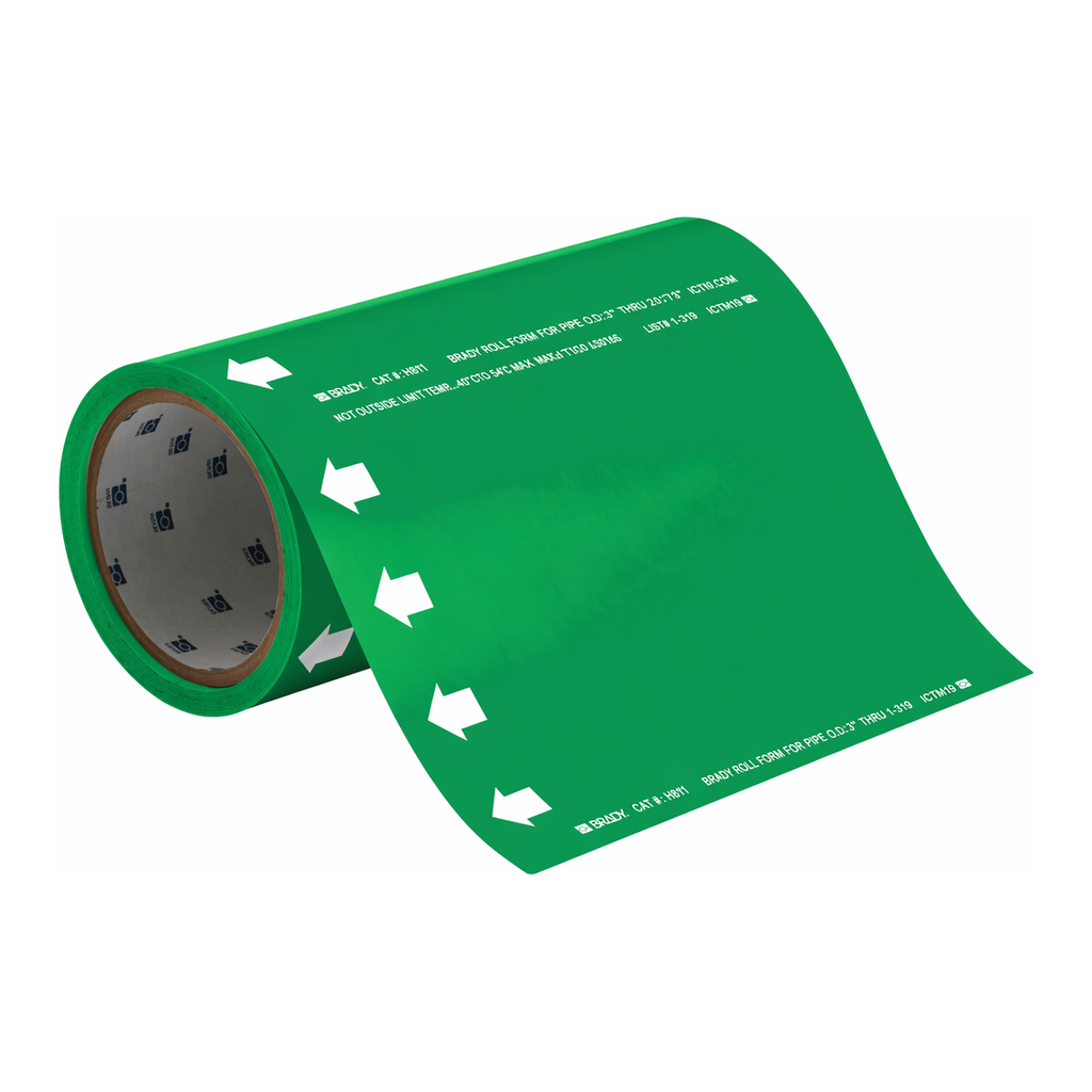 Brady Blank Roll Form Self Adhesive Pipe Marker with Arrow - 1.125" - 7", White on Green