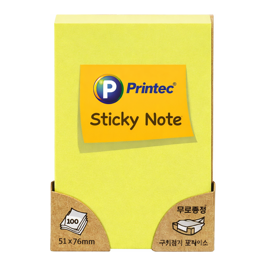 OFFICENEX 프린텍 N5176Y 스티키노트 형광노랑 51*76 100매