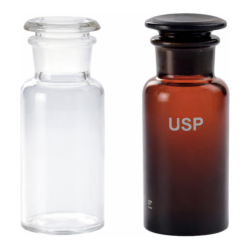 AS ONE Wide-mouth Reagent Bottle Glass with Stopper (White and Amber), 공전 광구 시약병 (백색 및 갈색)