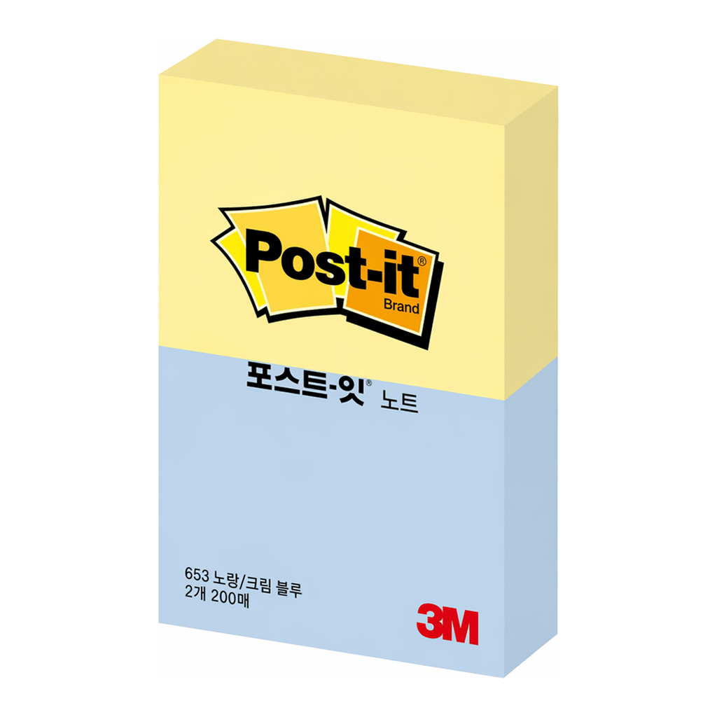 OFFICENEX 3M 포스트잇 653-2 Y/B 노랑+크림블루 51x38mm