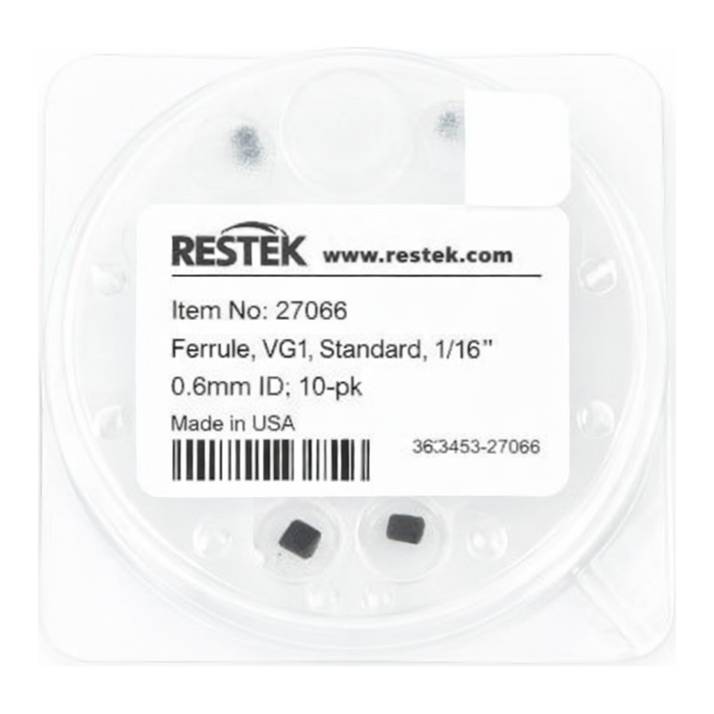 Restek Ferrule,Vespel/Graphite, VG1, 85% Vespel/15% Graphite Standard, 1/16in, 0.6mm ID, 10-pk.